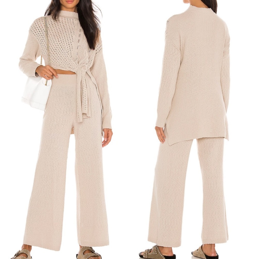 Free People Harper Two Piece Sweater Pant Beachy Set in Washed Muslin